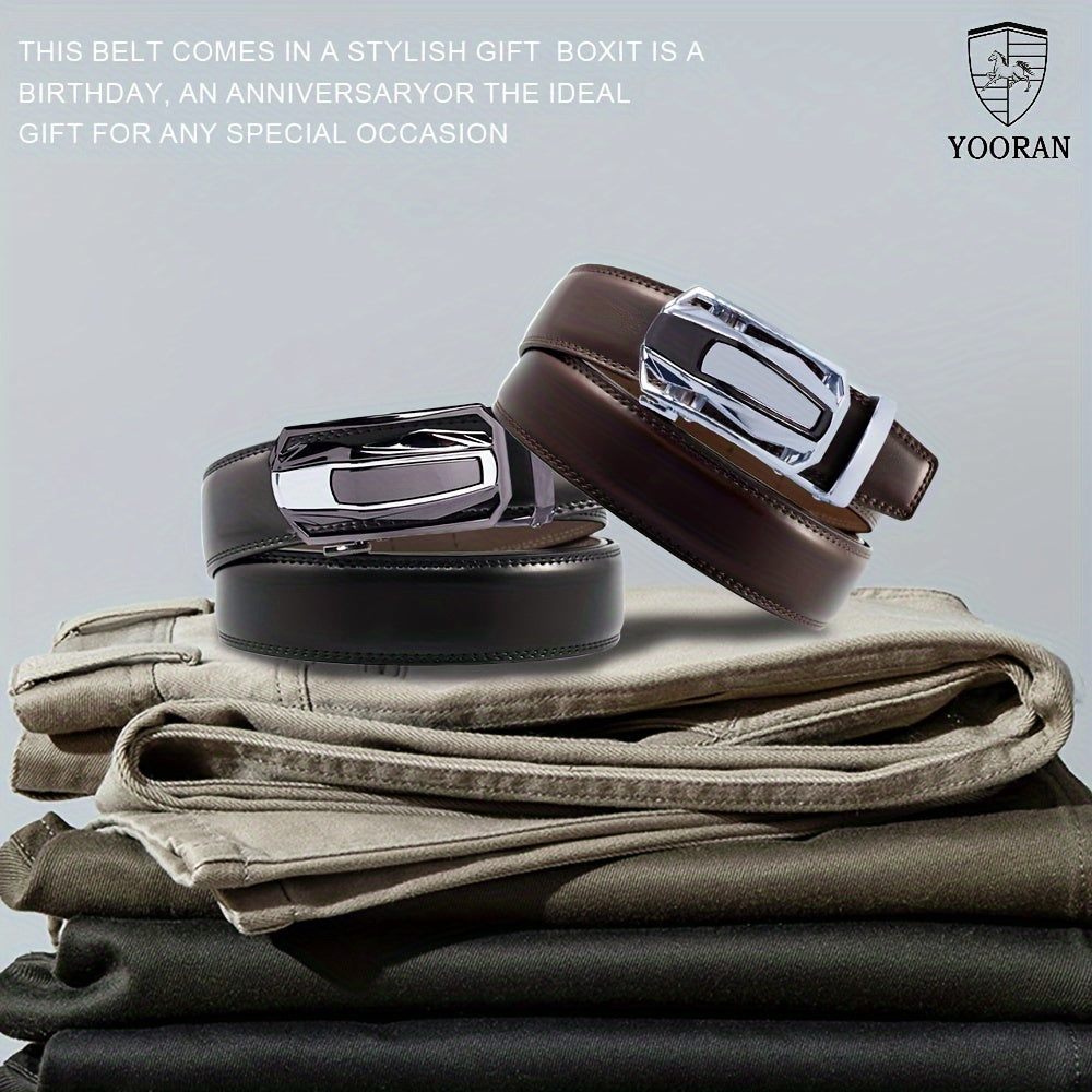 2PC YOORAN Ratchet Belts for Men - Mens Leather Belt 1 3/8" for Dress Pants - Micro Adjustable Belt Fit Everywhere