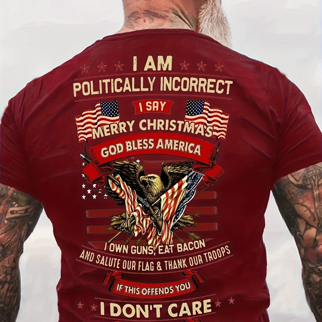 Vibrant Eagle & Flag Graphic Crew Neck Tee - Soft, Breathable, Comfy