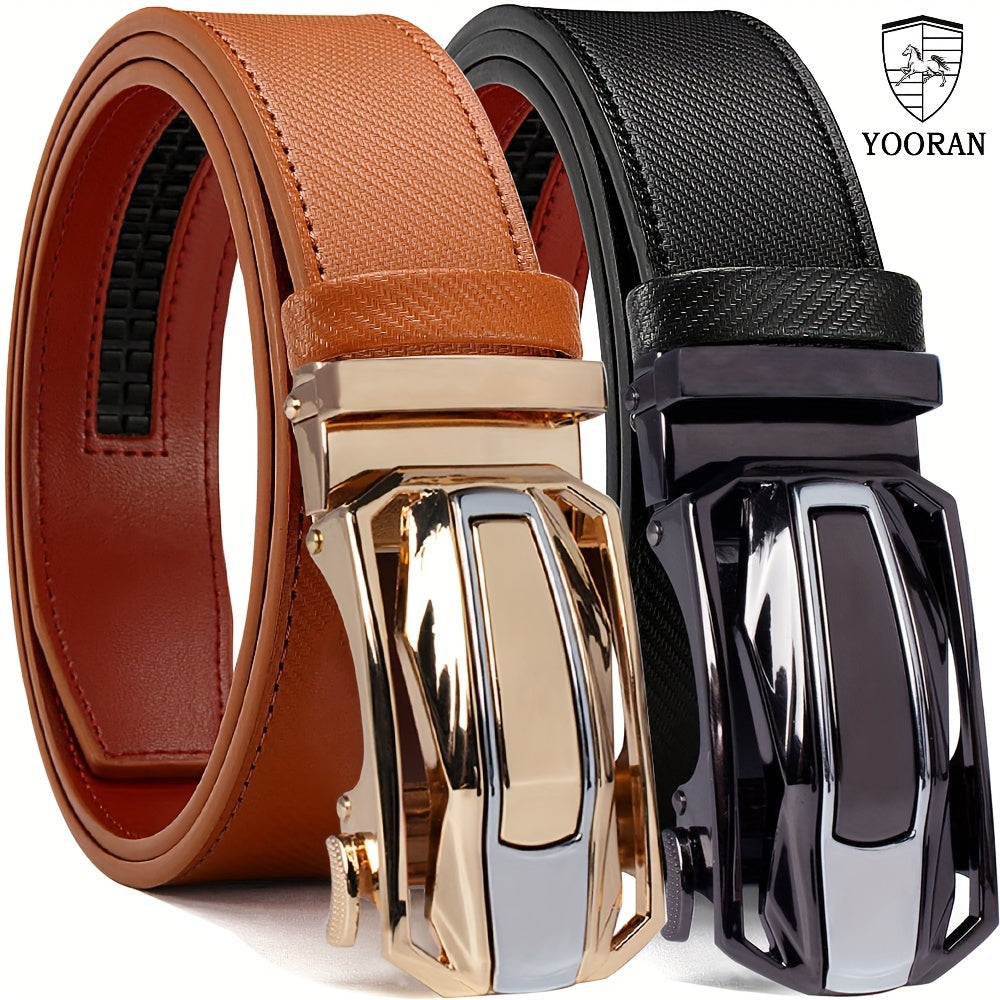 2PC YOORAN Ratchet Belts for Men - Mens Leather Belt 1 3/8" for Dress Pants - Micro Adjustable Belt Fit Everywhere