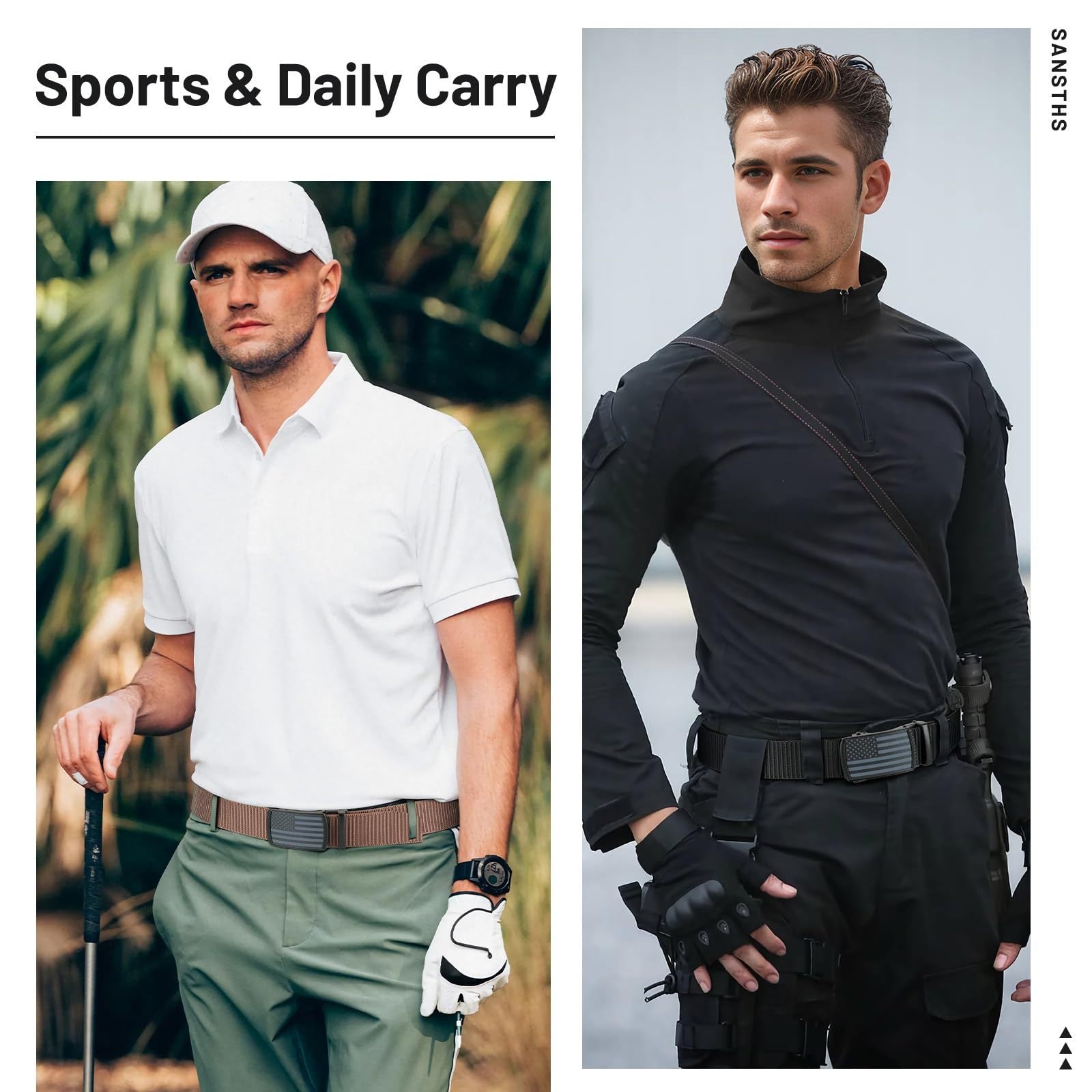 2 Pack Mens Belts Golf Belt, Tactical Work Belt Web Nylon Ratchet Belts for Men