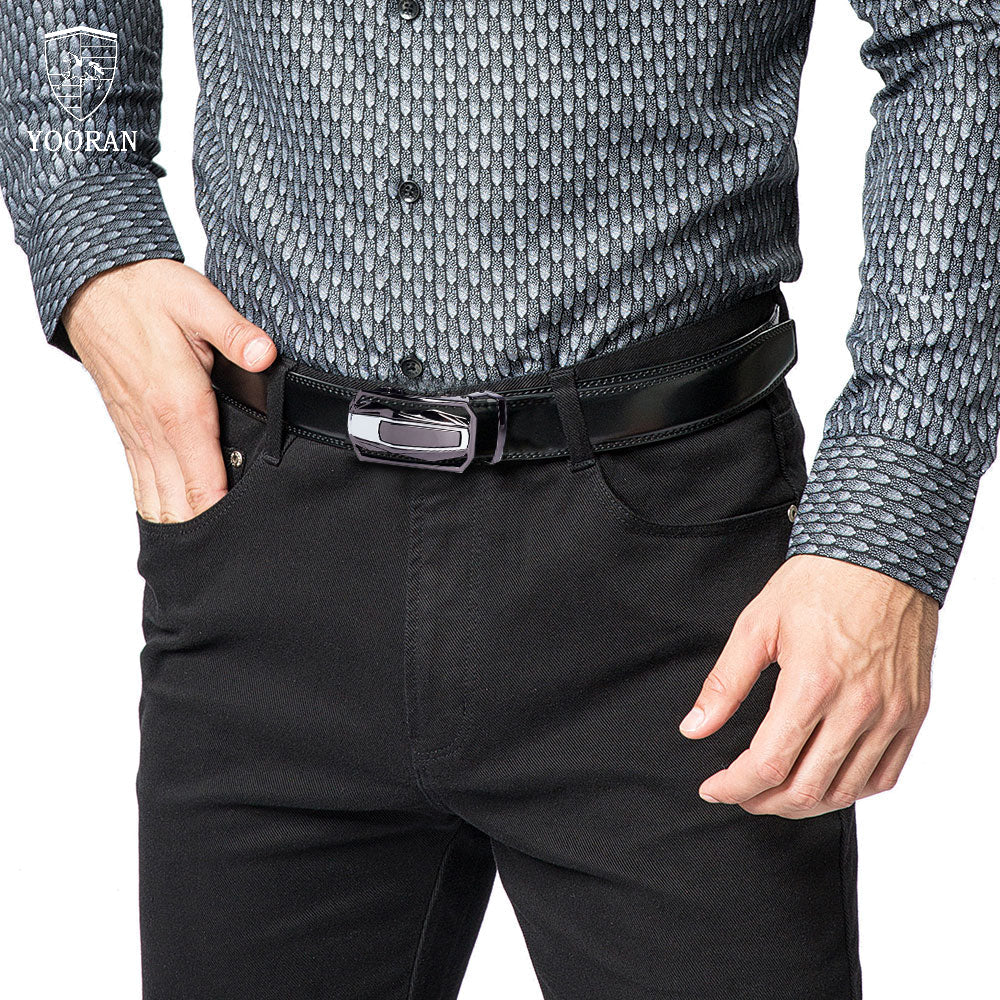 2PC YOORAN Ratchet Belts for Men - Mens Leather Belt 1 3/8" for Dress Pants - Micro Adjustable Belt Fit Everywhere