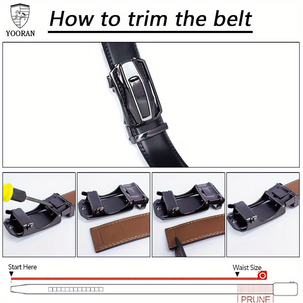 2PC YOORAN Ratchet Belts for Men - Mens Leather Belt 1 3/8" for Dress Pants - Micro Adjustable Belt Fit Everywhere