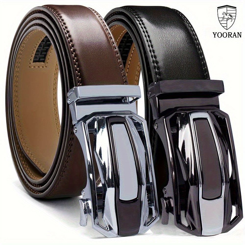 2PC YOORAN Ratchet Belts for Men - Mens Leather Belt 1 3/8" for Dress Pants - Micro Adjustable Belt Fit Everywhere