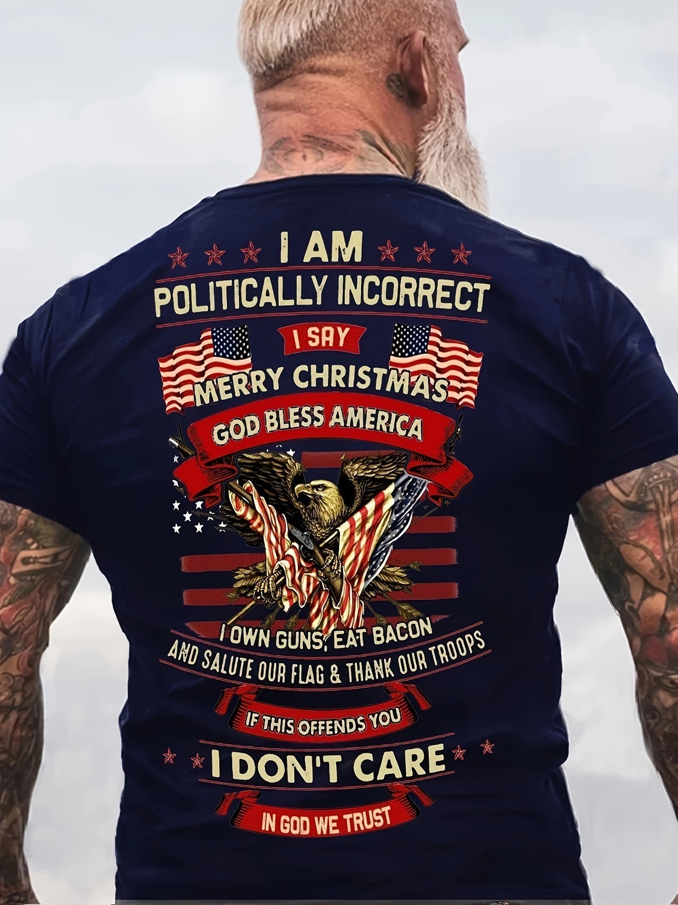 Vibrant Eagle & Flag Graphic Crew Neck Tee - Soft, Breathable, Comfy