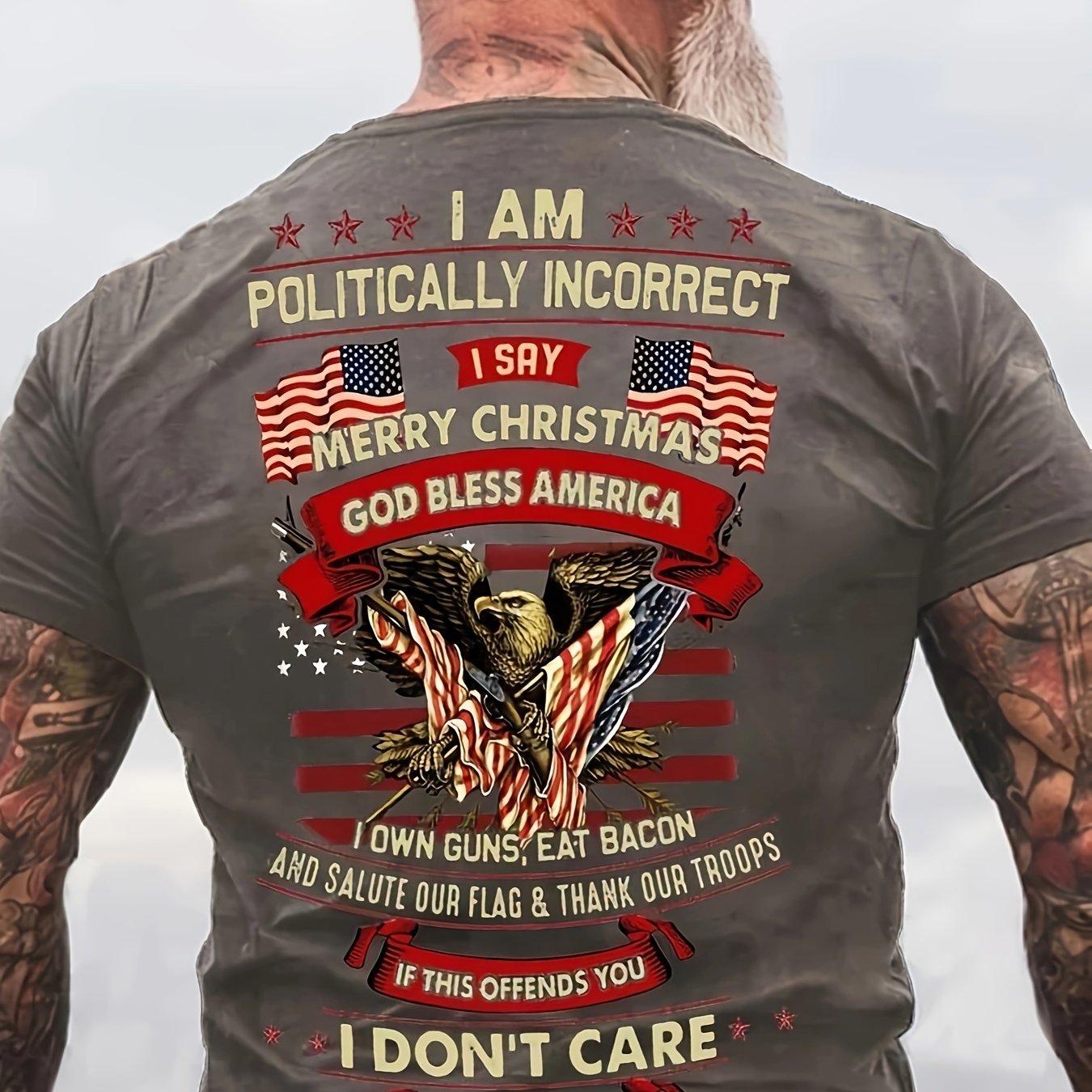 Vibrant Eagle & Flag Graphic Crew Neck Tee - Soft, Breathable, Comfy