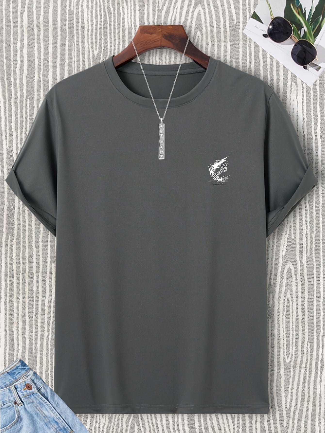 Skeleton Hand And Lightning Graphic Print Crew Neck Short Sleeve T-shirt