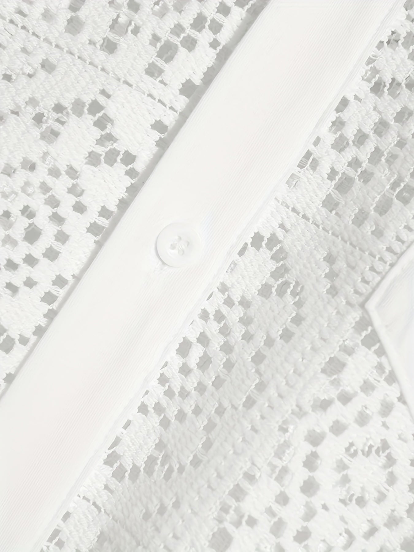 Men's Shirt Top, Solid Lace Hollow Out Design Lapel Short Sleeve Closure Summer Sexy Casual Button Up Shirt