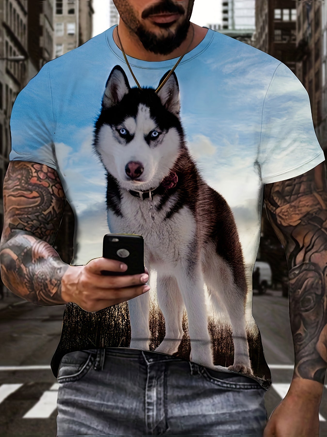 3D Husky Graphic T-Shirt for Men | Casual & Comfort Fit | Easy-Care Summer Crew Neck Tee