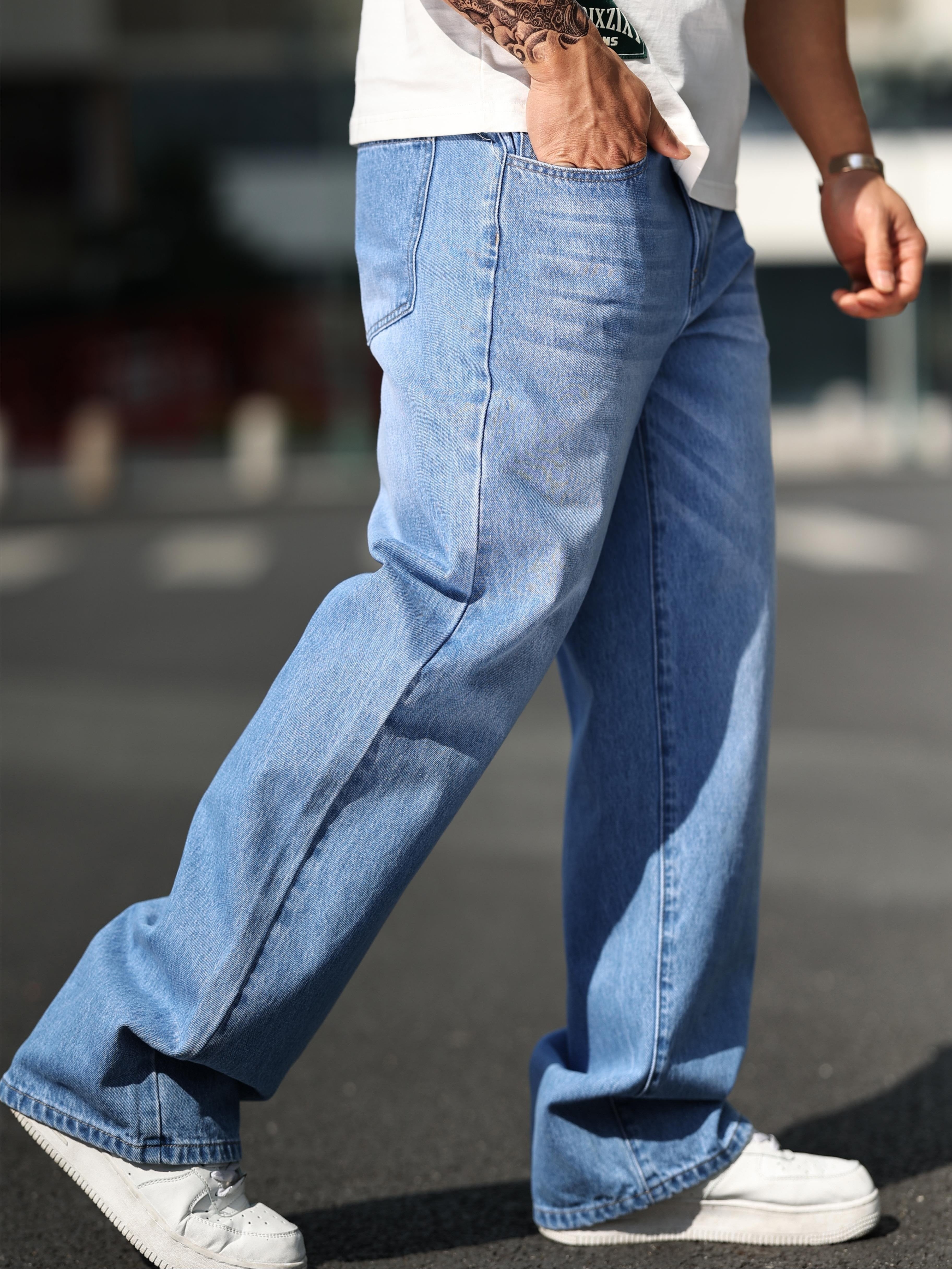 Stylish Wide Leg Jeans for Men - Comfortable, Relaxed Fit, Street Style Denim Pants