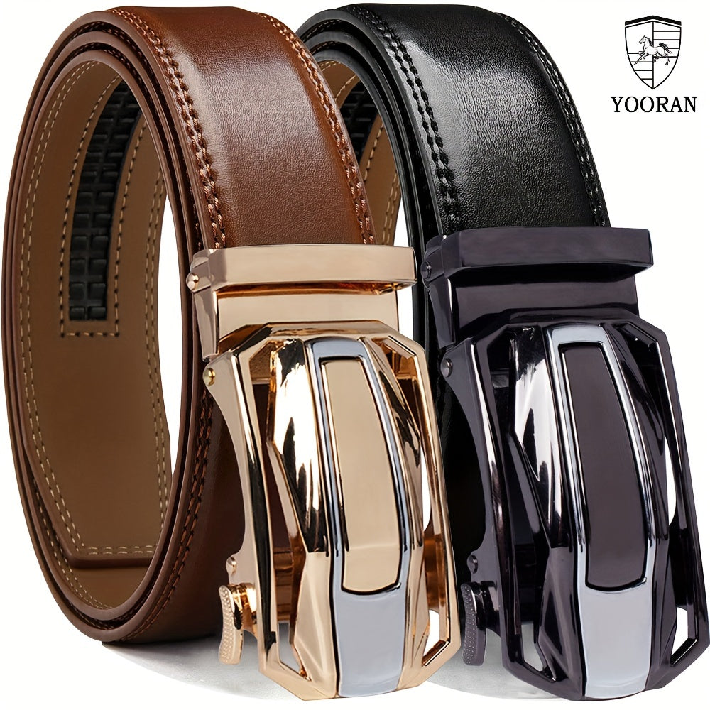 2PC YOORAN Ratchet Belts for Men - Mens Leather Belt 1 3/8" for Dress Pants - Micro Adjustable Belt Fit Everywhere
