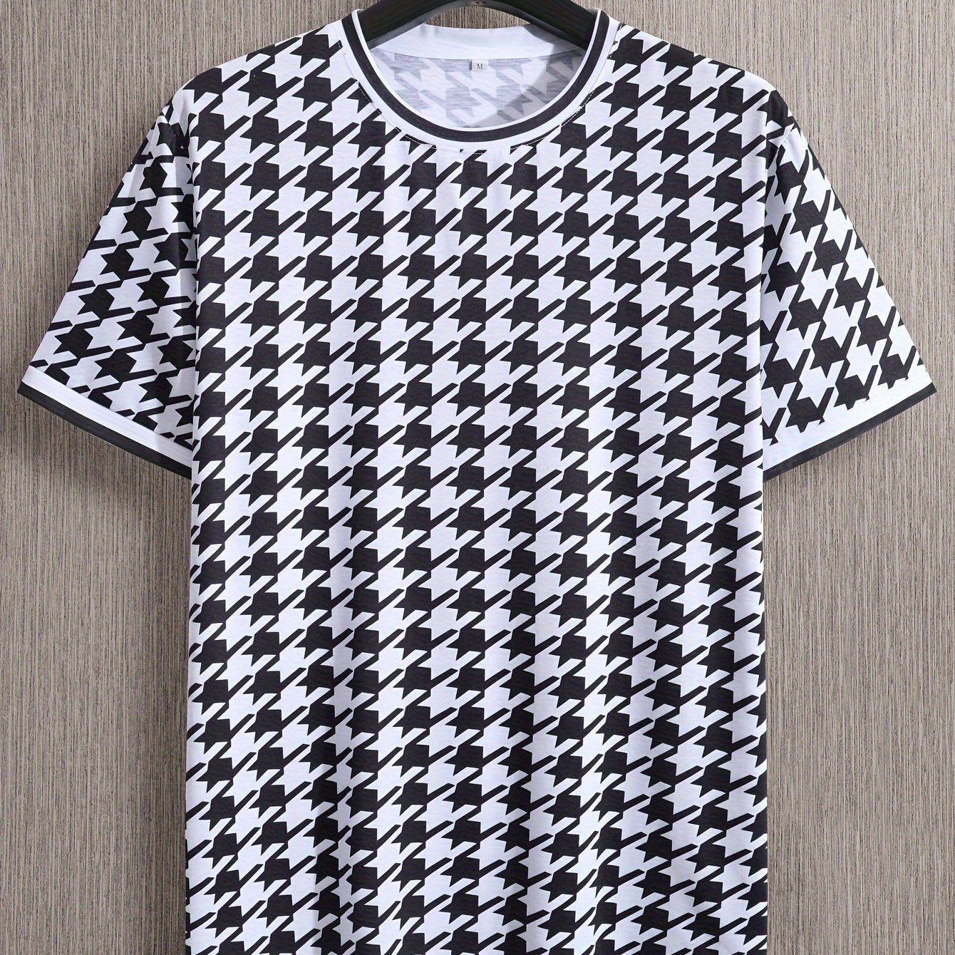 Houndstooth Pattern Print Men's Short Sleeve T-shirt, Fashion Trendy Versatile T-shirt for Men Daily Wear And Commuting