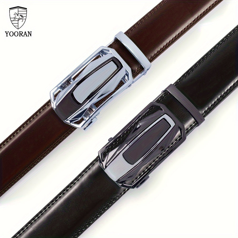 2PC YOORAN Ratchet Belts for Men - Mens Leather Belt 1 3/8" for Dress Pants - Micro Adjustable Belt Fit Everywhere