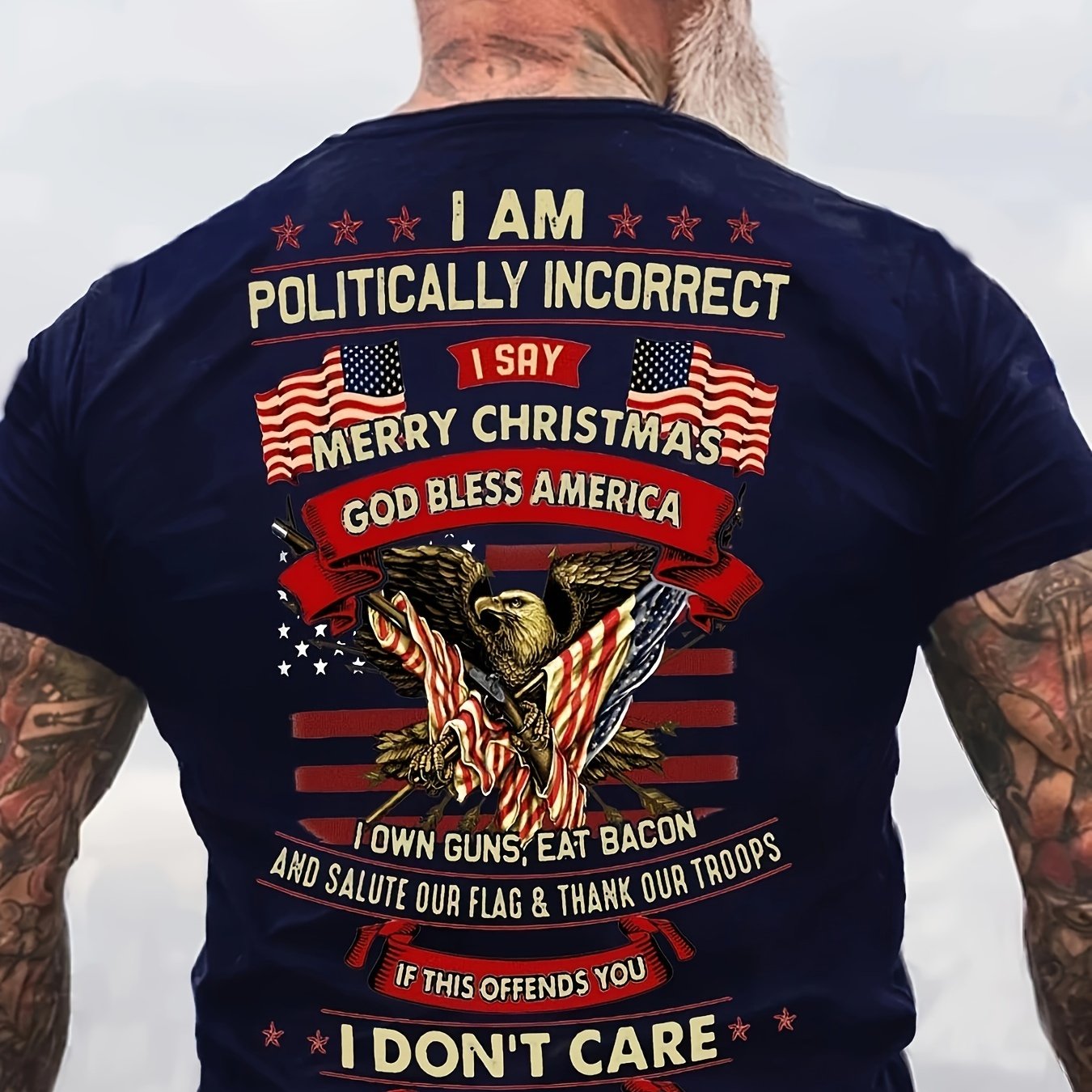 Vibrant Eagle & Flag Graphic Crew Neck Tee - Soft, Breathable, Comfy