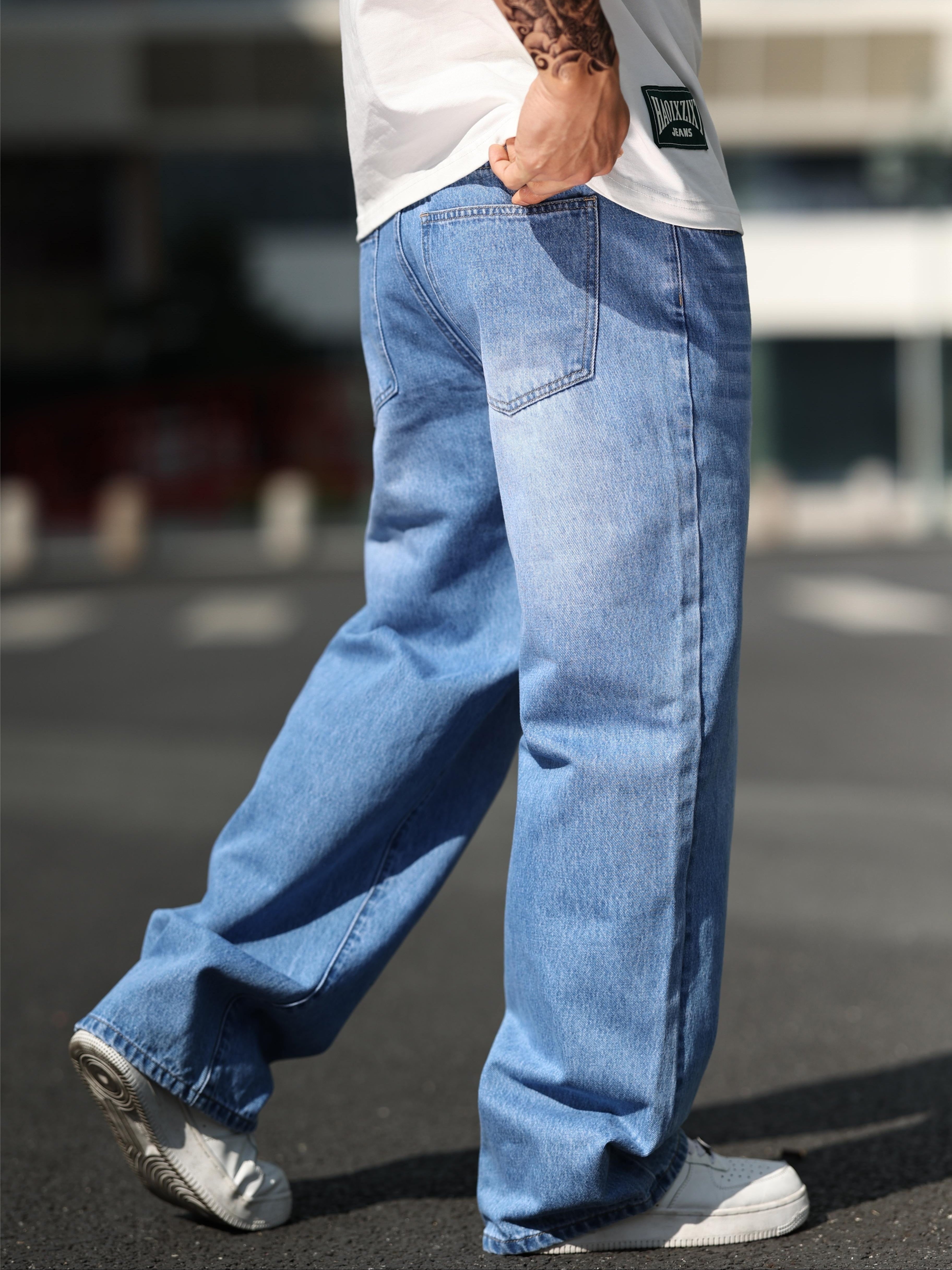 Stylish Wide Leg Jeans for Men - Comfortable, Relaxed Fit, Street Style Denim Pants