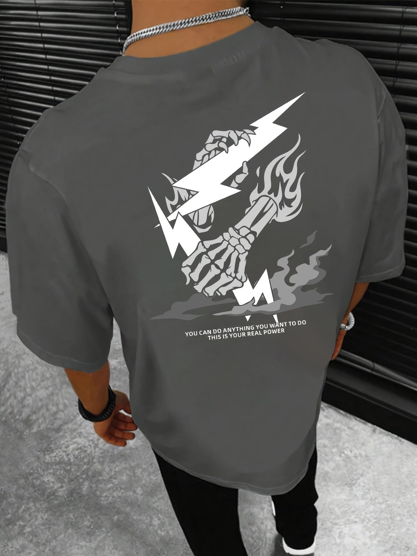 Skeleton Hand And Lightning Graphic Print Crew Neck Short Sleeve T-shirt