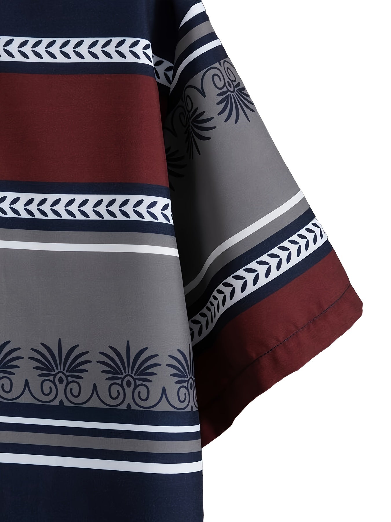 Retro Color Block Striped Pattern Men's Shirt Top, Lapel Short Sleeve Shirt For Men Daily Vacation Streetwear