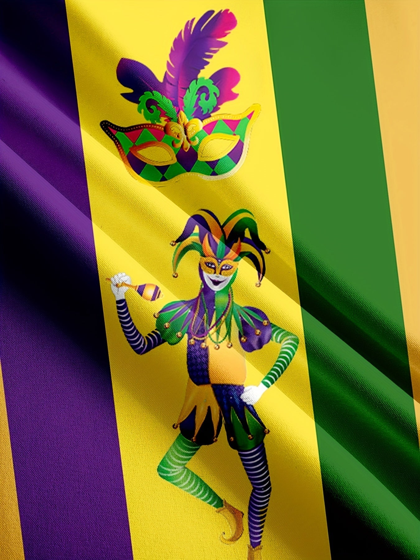 Vibrant Mardi Gras Carnival Color Block Short Sleeve Button Down Shirt for Men