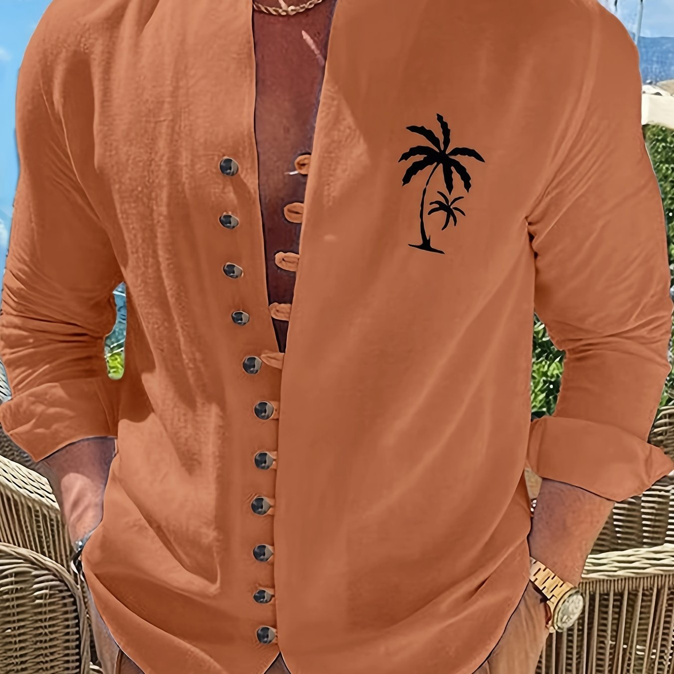 Men's Coconut Tree Shirt Top Turn-Down Collar Long Sleeve Closure Male Casual Shirt For Men Daily Vacation Streetwear