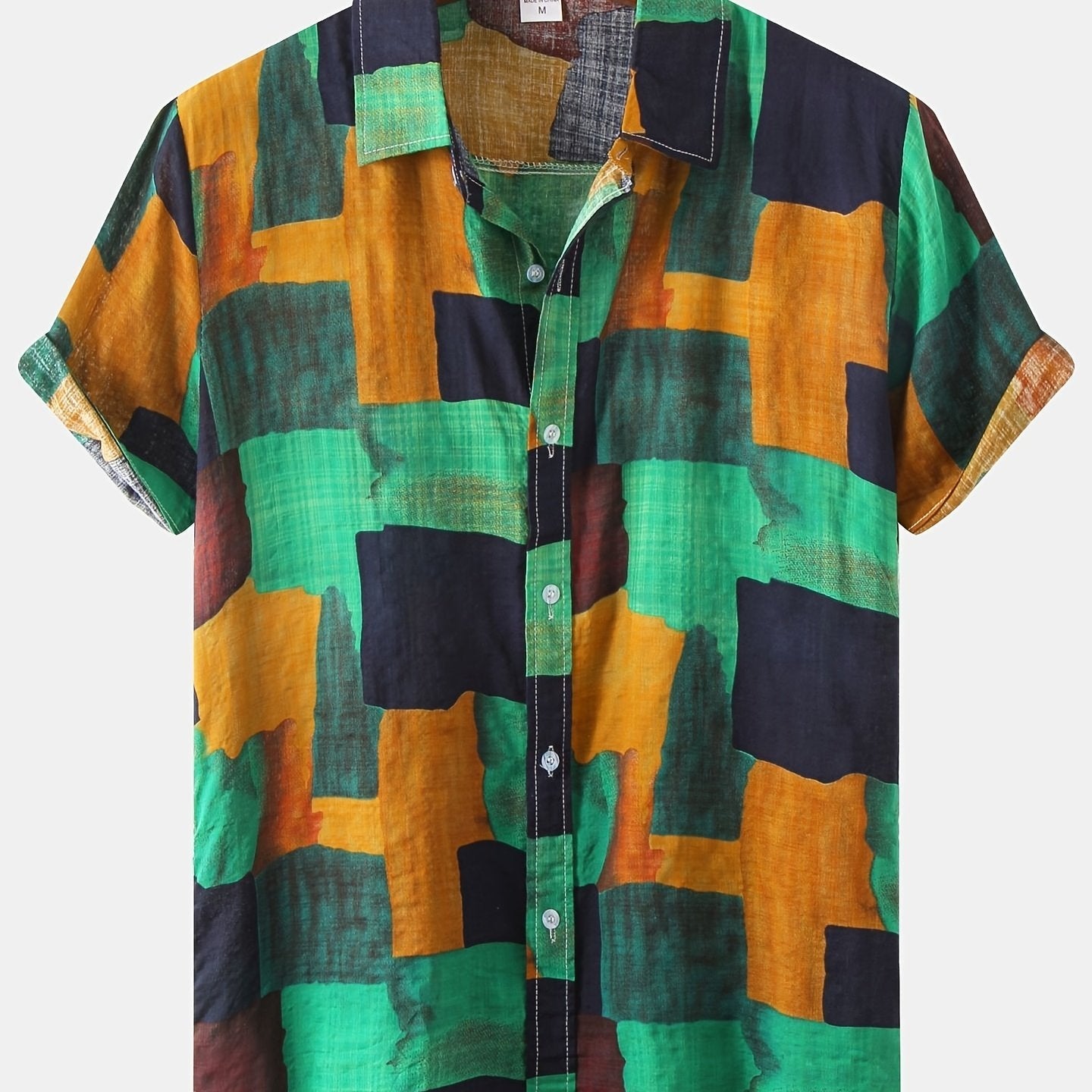 Summer Essential Cotton Blend Lapel Floral Shirt for Men - Regular Fit