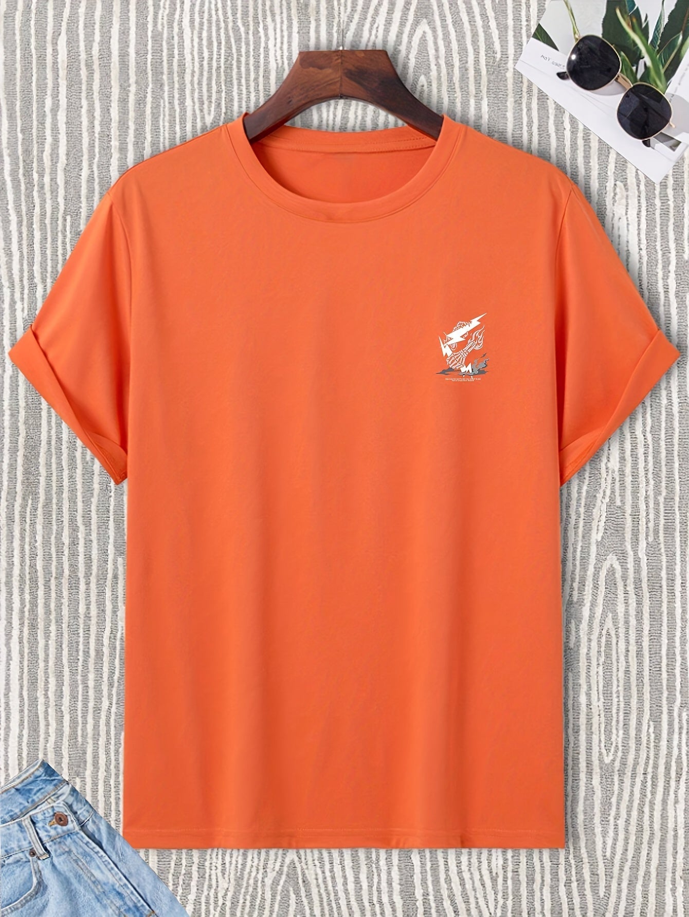 Skeleton Hand And Lightning Graphic Print Crew Neck Short Sleeve T-shirt