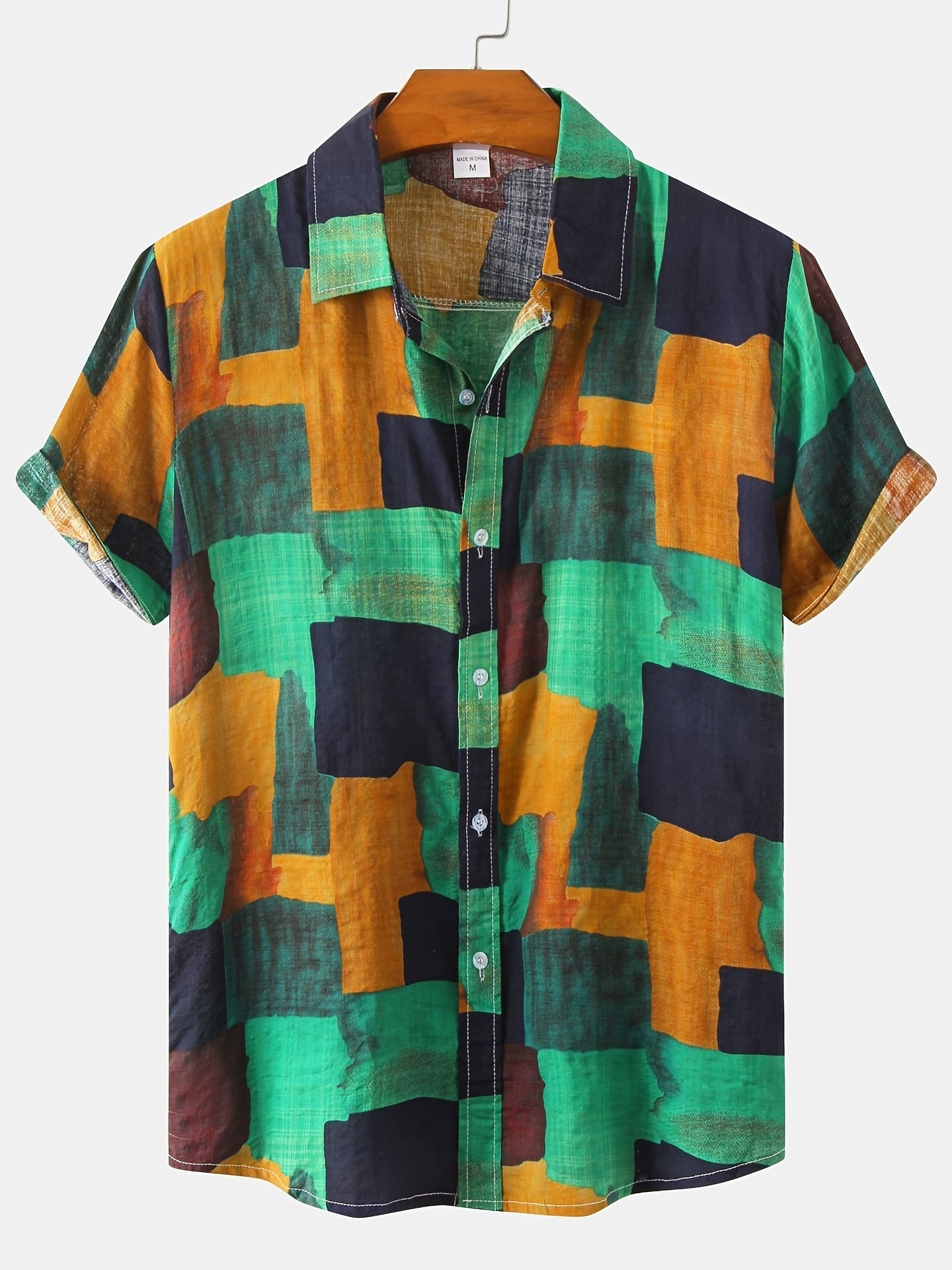 Summer Essential Cotton Blend Lapel Floral Shirt for Men - Regular Fit