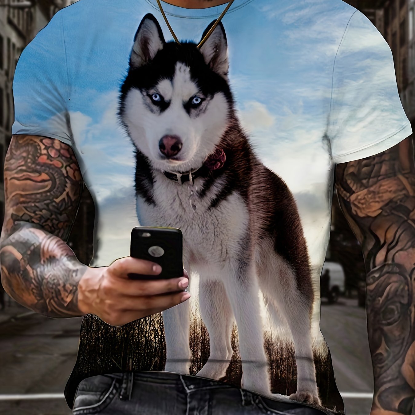 3D Husky Graphic T-Shirt for Men | Casual & Comfort Fit | Easy-Care Summer Crew Neck Tee