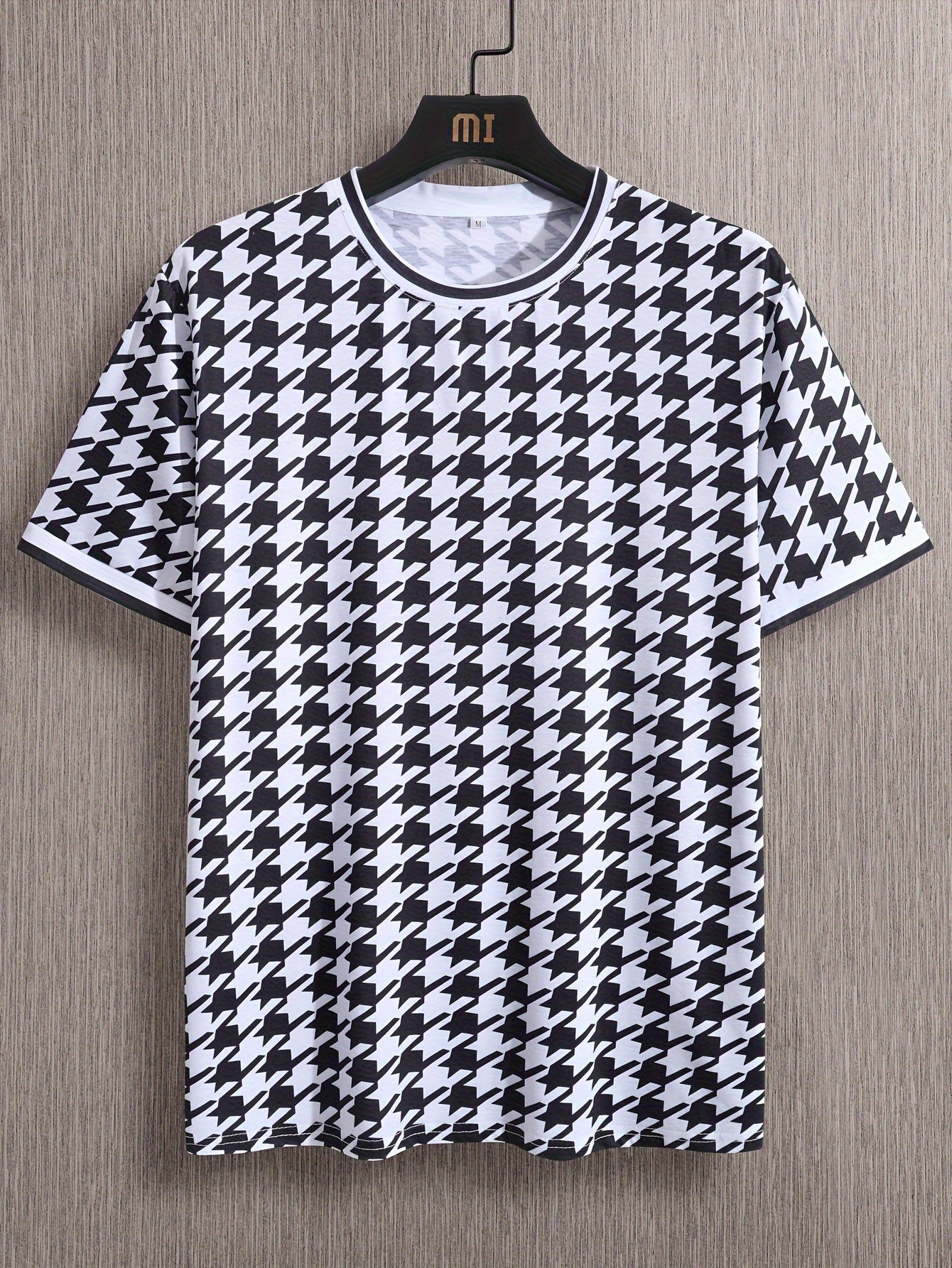 Houndstooth Pattern Print Men's Short Sleeve T-shirt, Fashion Trendy Versatile T-shirt for Men Daily Wear And Commuting
