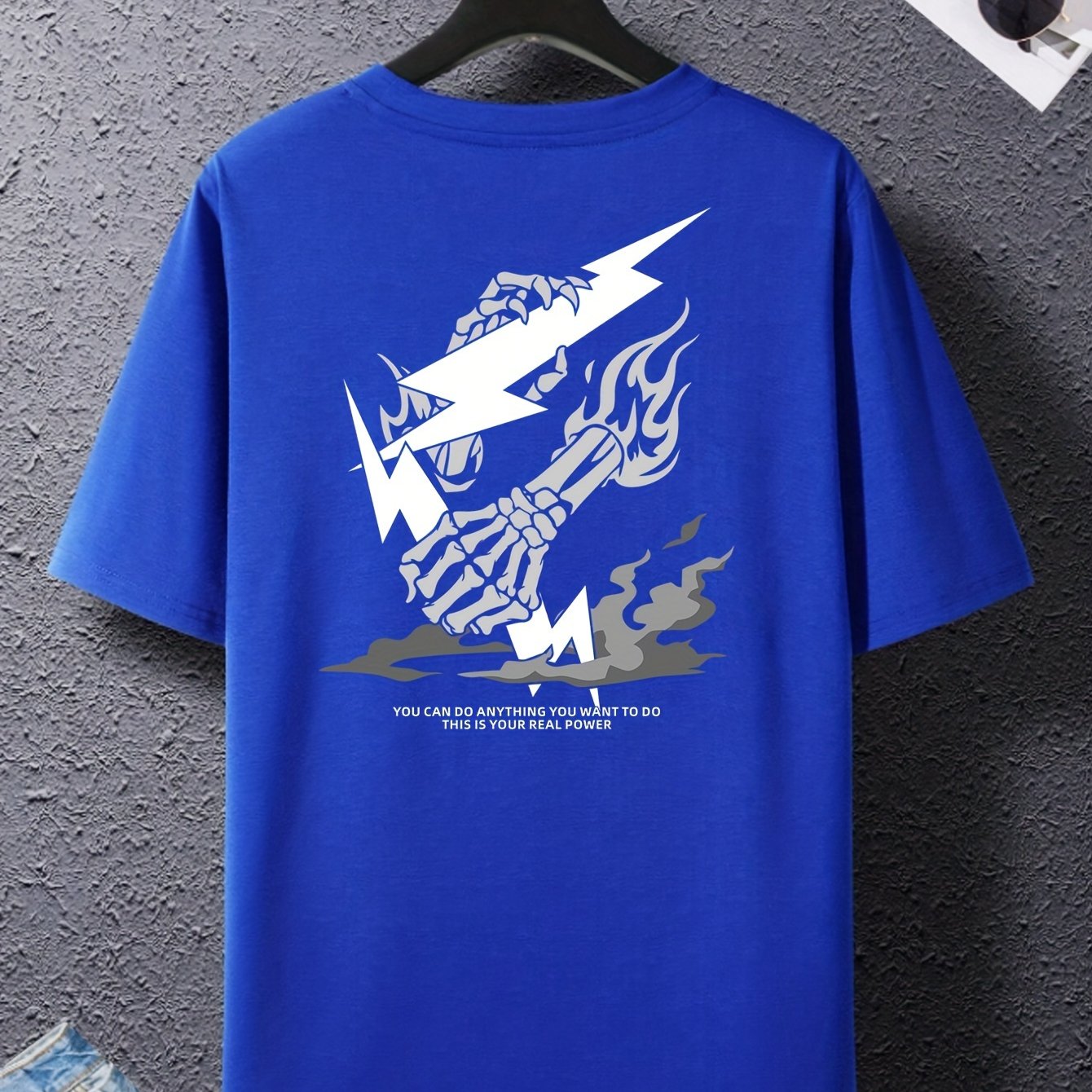 Skeleton Hand And Lightning Graphic Print Crew Neck Short Sleeve T-shirt