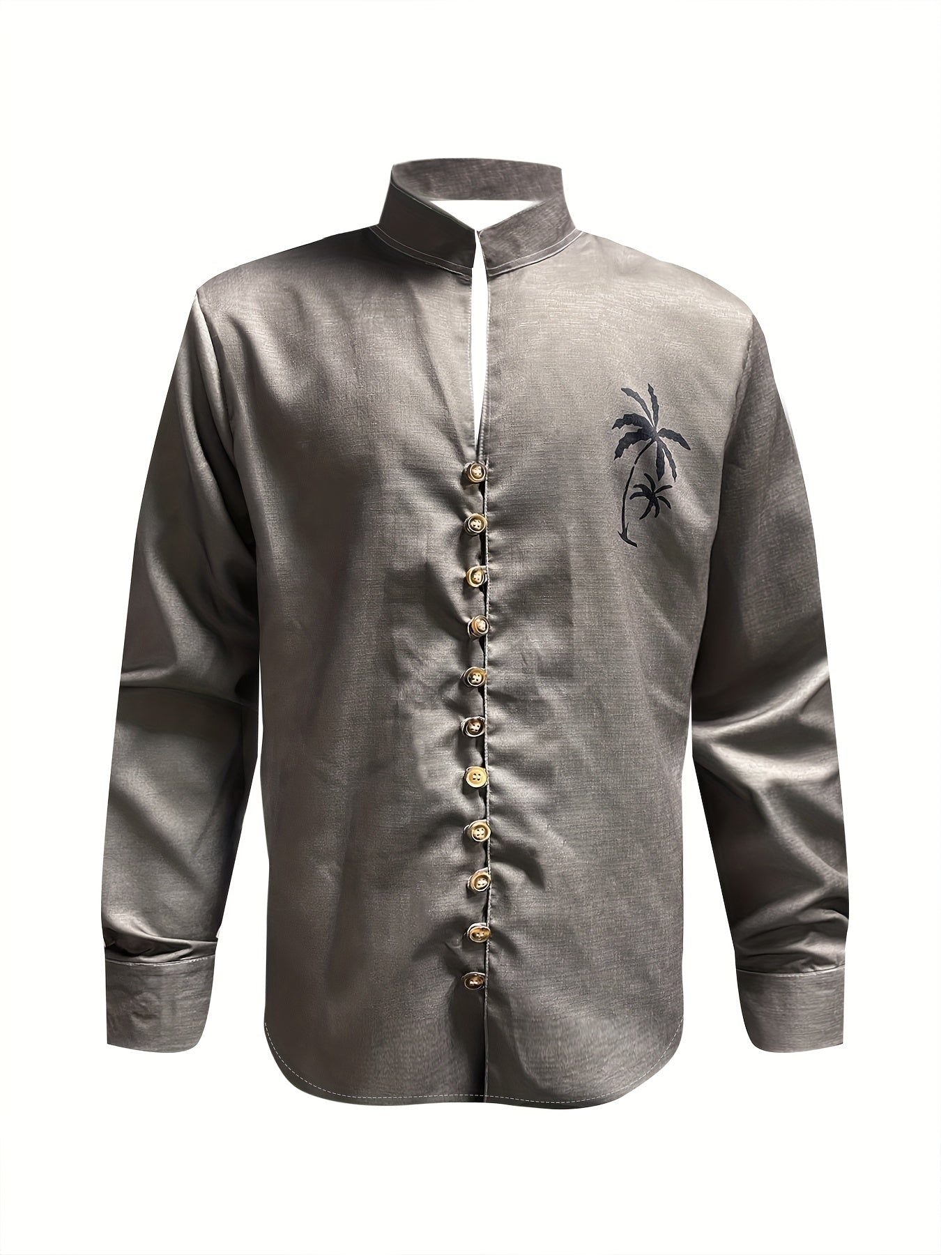 Men's Coconut Tree Shirt Top Turn-Down Collar Long Sleeve Closure Male Casual Shirt For Men Daily Vacation Streetwear