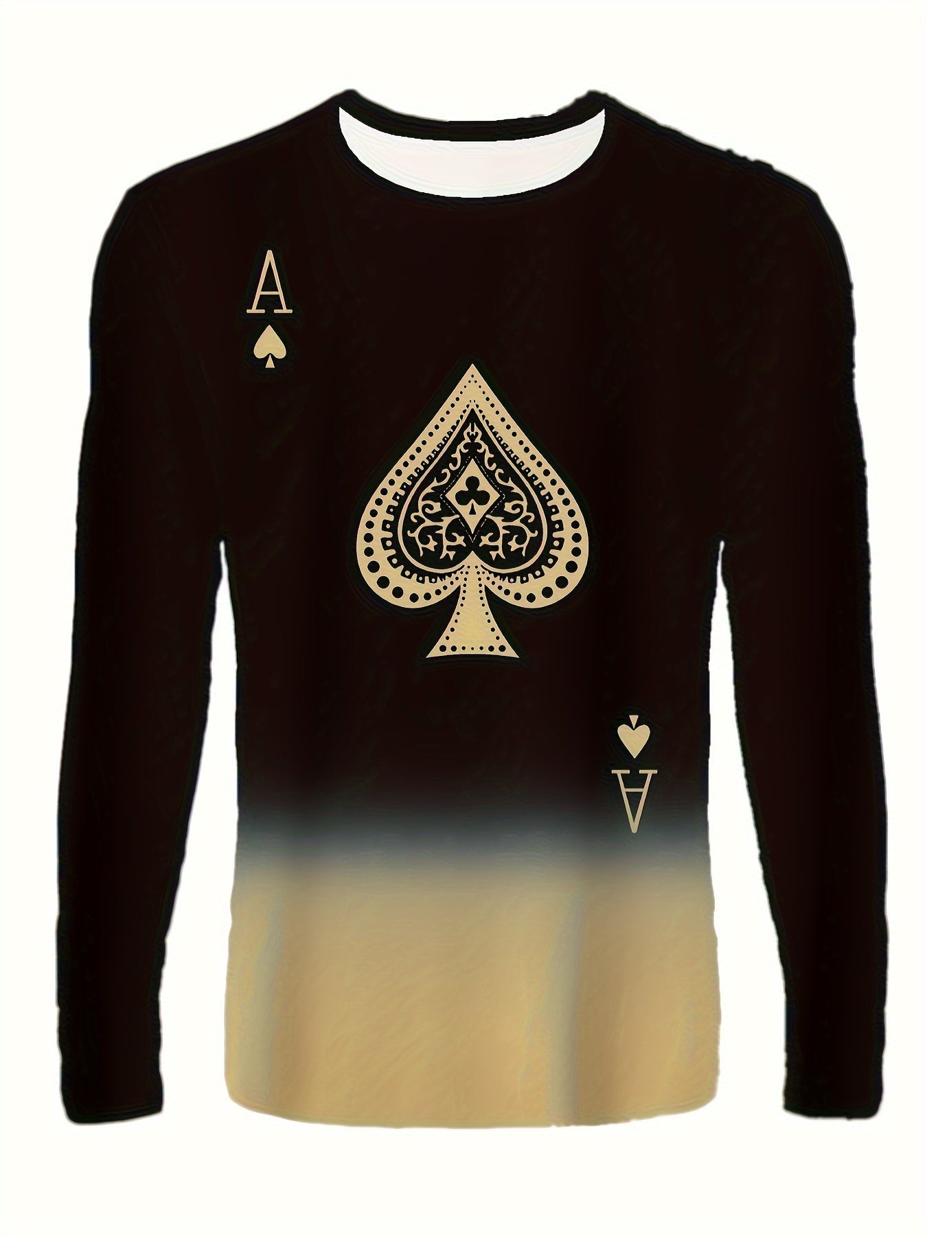 Gradient Chic Crew Neck Long Sleeve T-Shirt for Men - Vibrant Spade Print, Soft Fabric, Spring and Fall Outdoor Wear, Ideal Gift for Him