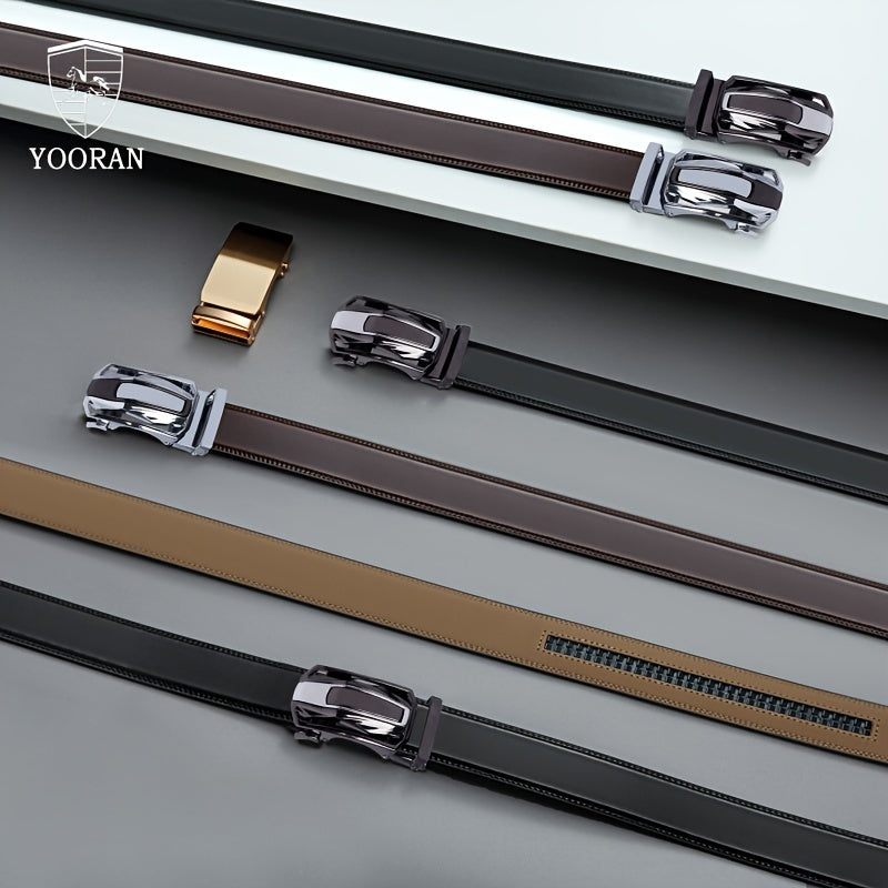 2PC YOORAN Ratchet Belts for Men - Mens Leather Belt 1 3/8" for Dress Pants - Micro Adjustable Belt Fit Everywhere