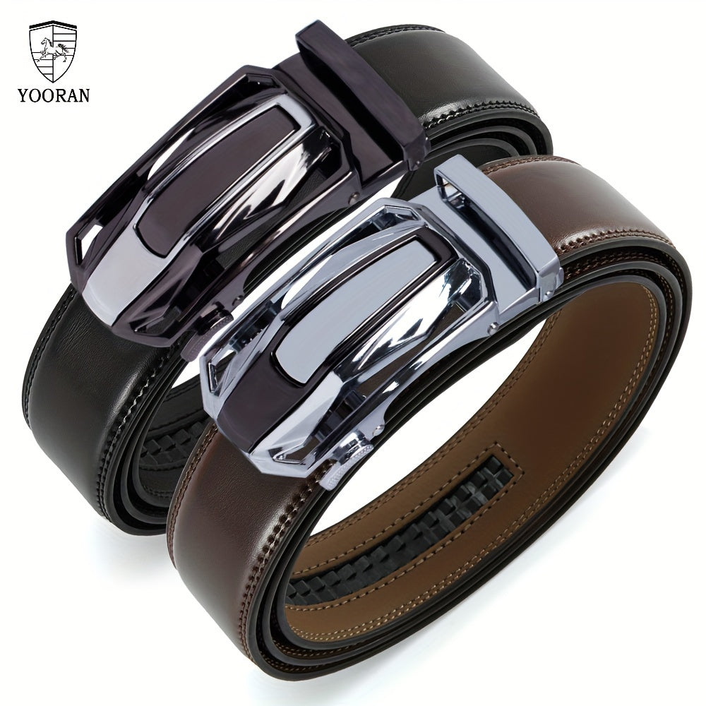 2PC YOORAN Ratchet Belts for Men - Mens Leather Belt 1 3/8" for Dress Pants - Micro Adjustable Belt Fit Everywhere