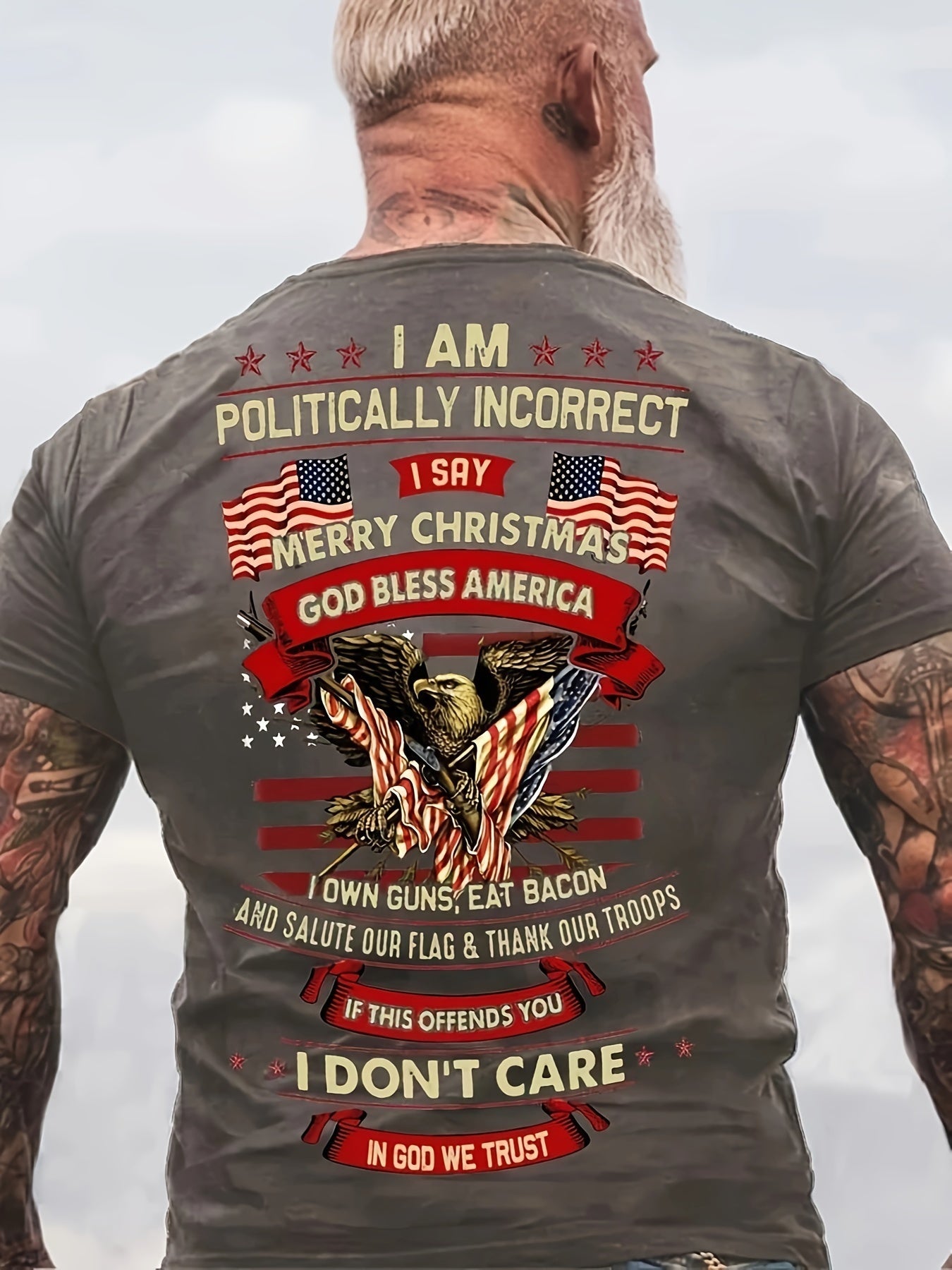 Vibrant Eagle & Flag Graphic Crew Neck Tee - Soft, Breathable, Comfy