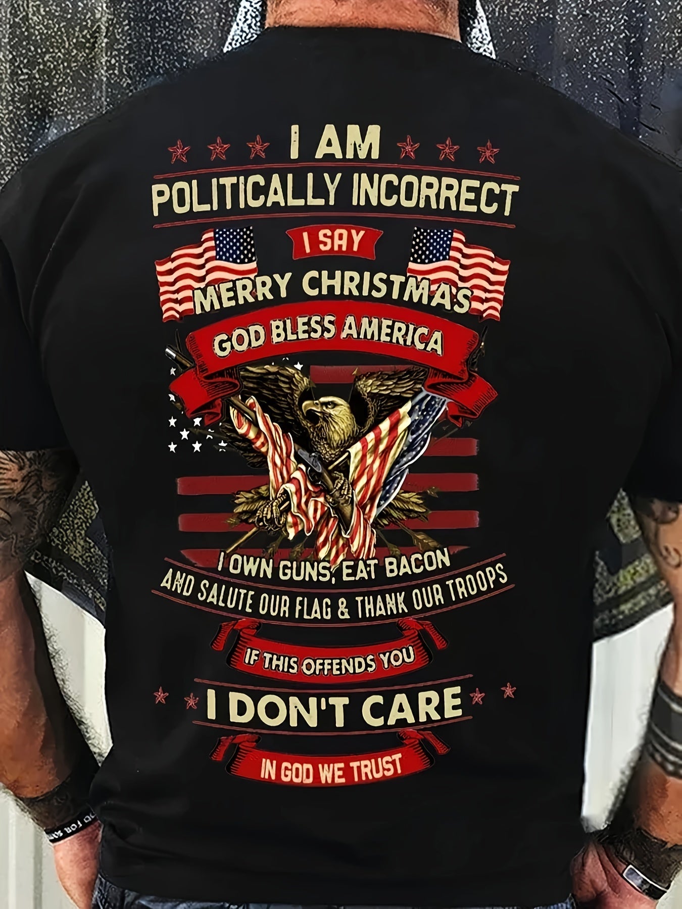 Vibrant Eagle & Flag Graphic Crew Neck Tee - Soft, Breathable, Comfy