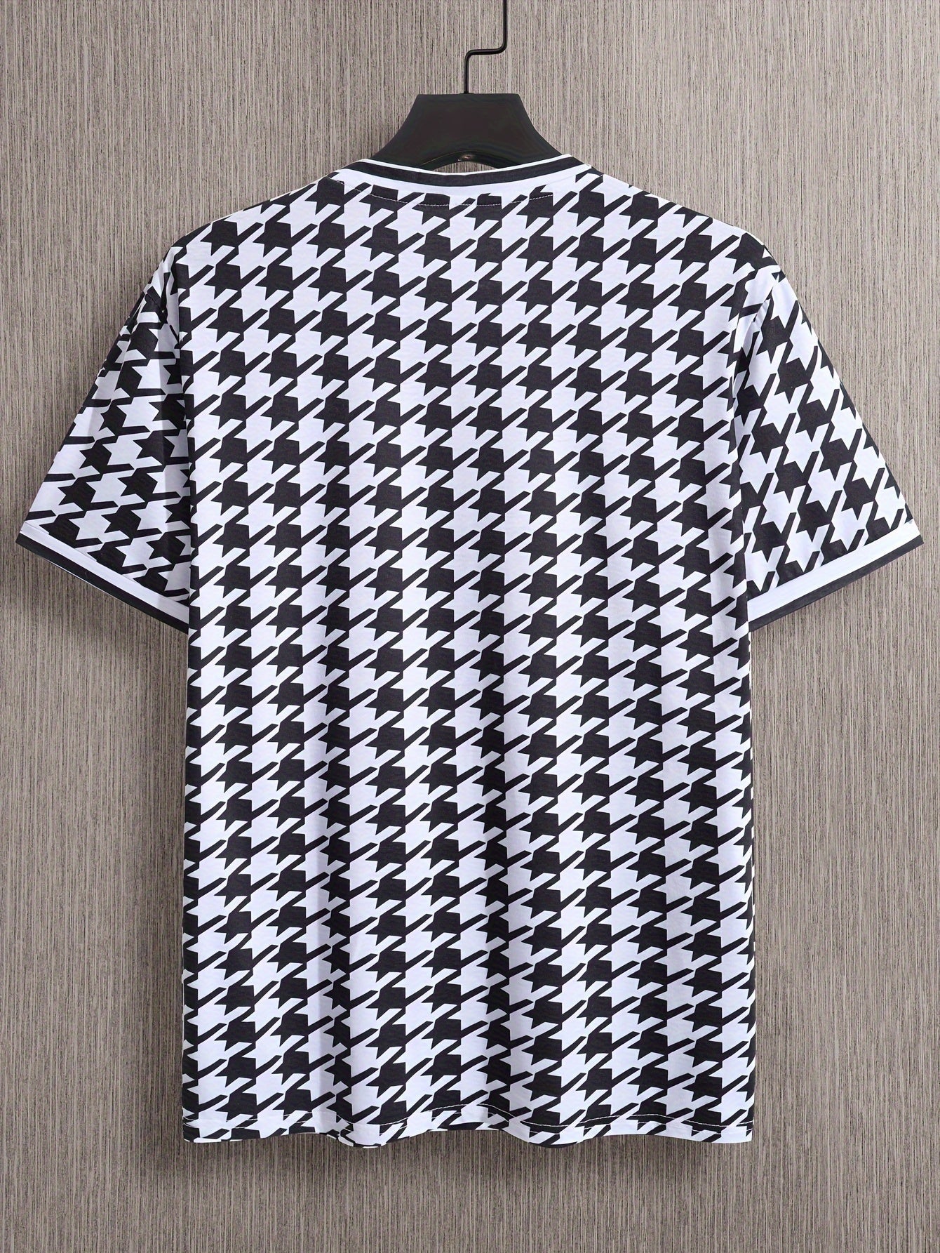 Houndstooth Pattern Print Men's Short Sleeve T-shirt, Fashion Trendy Versatile T-shirt for Men Daily Wear And Commuting