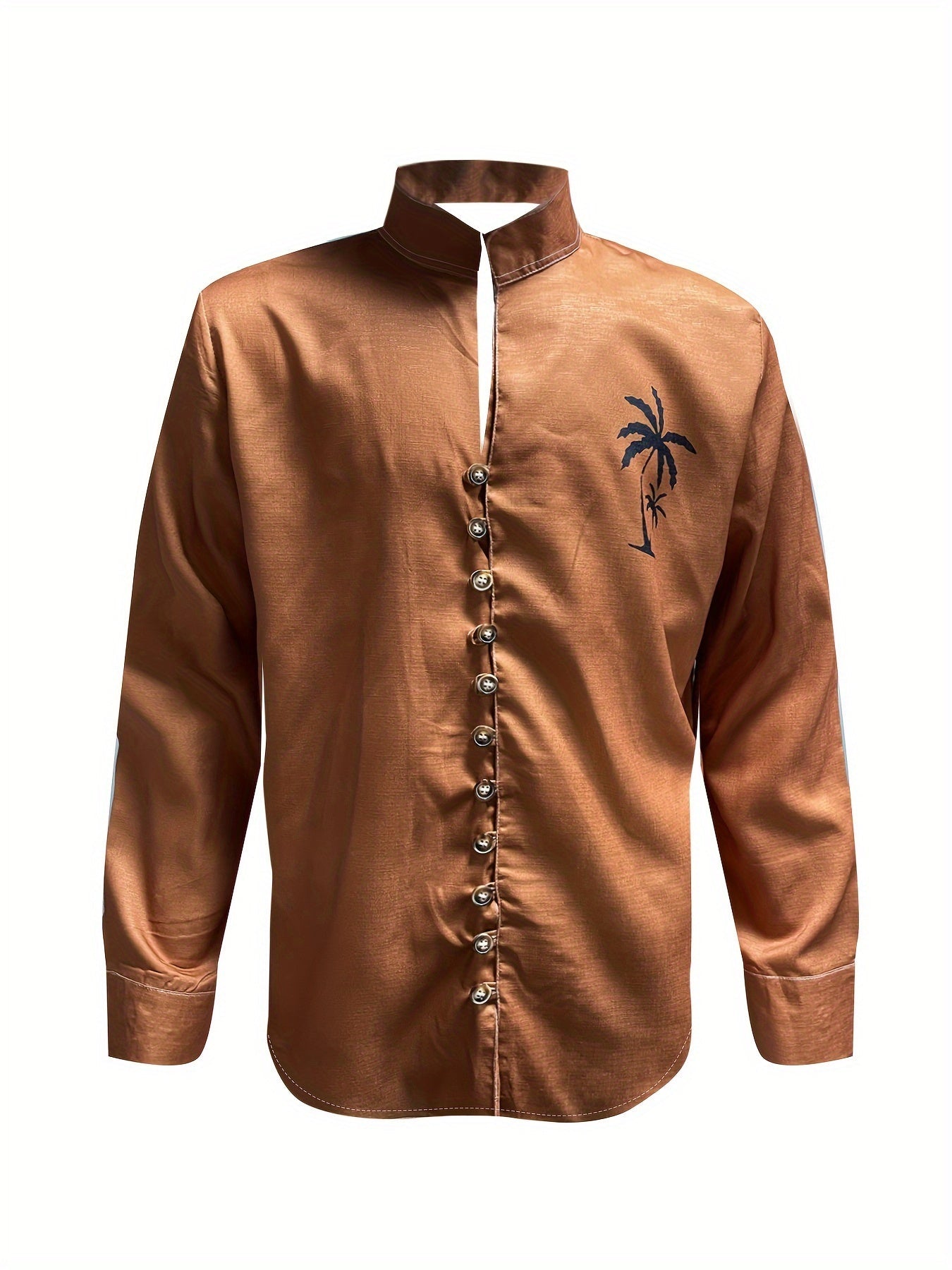 Men's Coconut Tree Shirt Top Turn-Down Collar Long Sleeve Closure Male Casual Shirt For Men Daily Vacation Streetwear