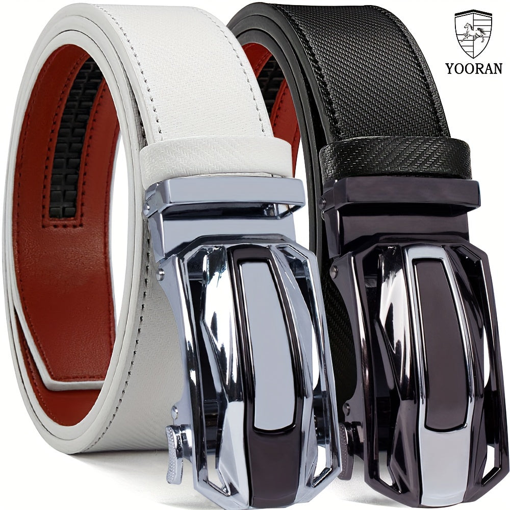 2PC YOORAN Ratchet Belts for Men - Mens Leather Belt 1 3/8" for Dress Pants - Micro Adjustable Belt Fit Everywhere